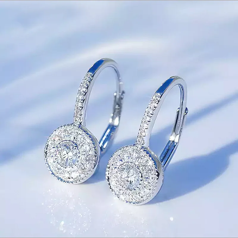 Boucles d'oreilles créoles rondes en cristal pour femmes, argent regardé