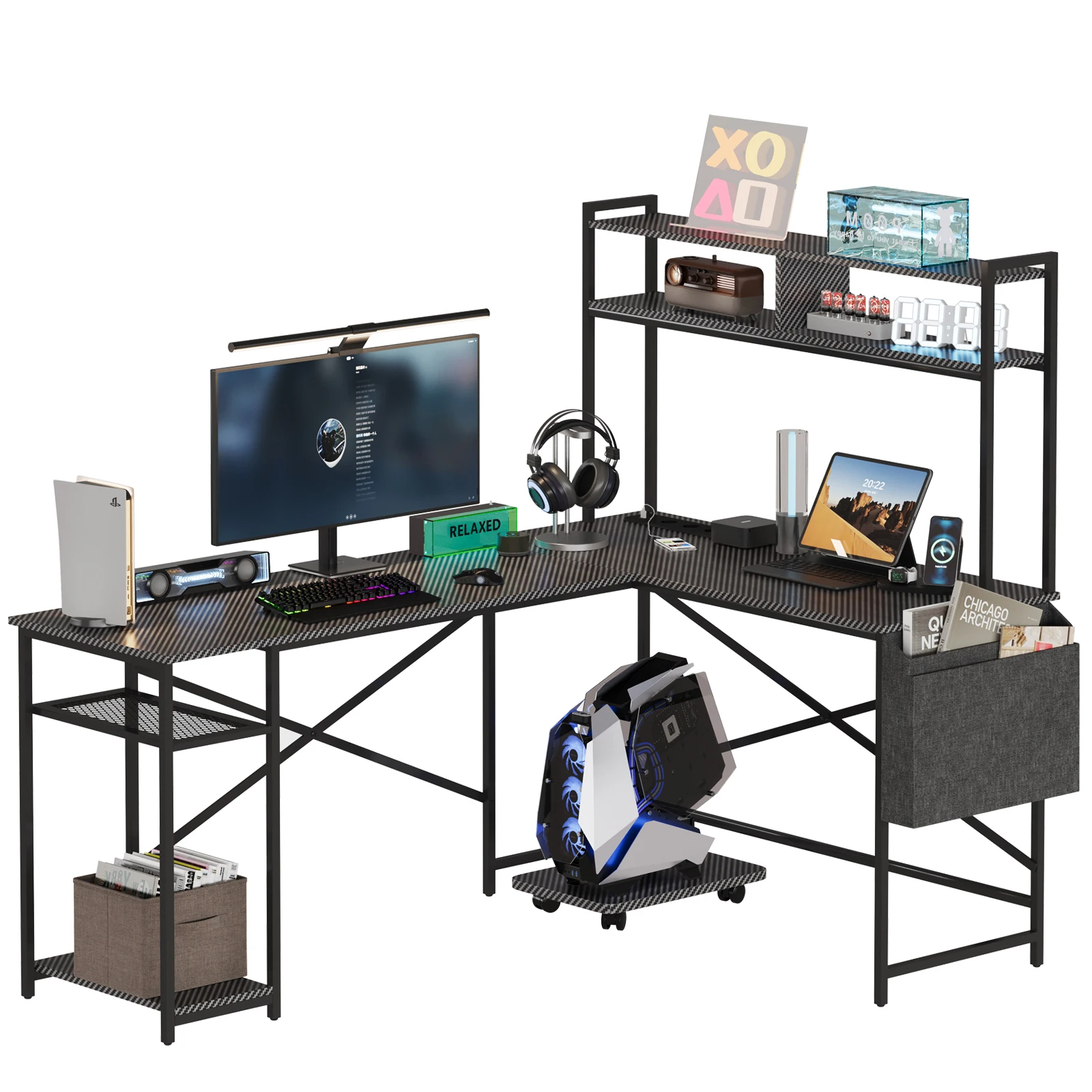 Bureau gaming en L de 170 cm, bureau d'angle réversible